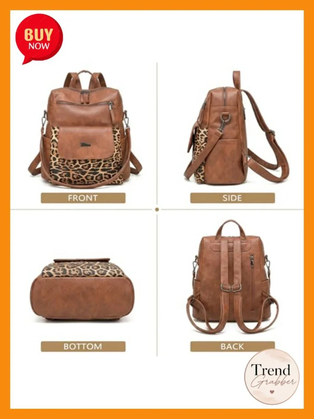 Women's Leopard Print PU Leather Small Backpack Purse Convertible Shoulder Bag